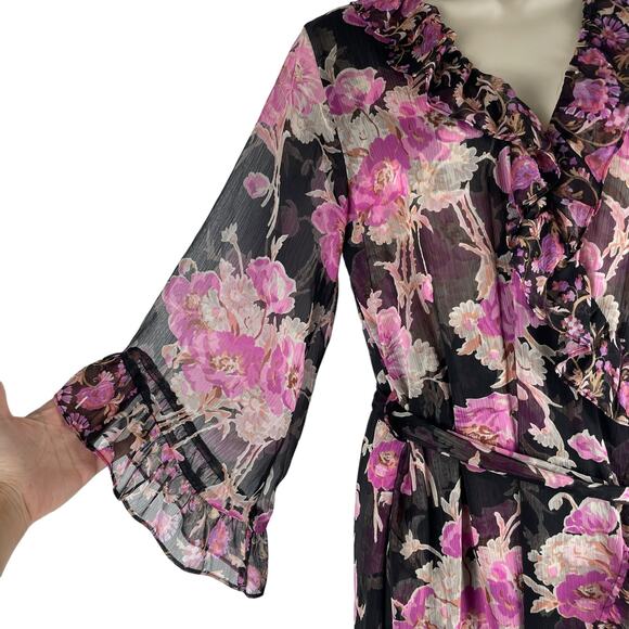 MISA Los Angelos Naia Floral Print Chiffon Wrap Midi Dress Size XS - Picture 8 of 14